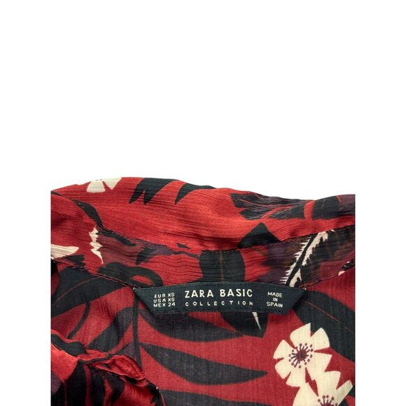 Zara Basic Collection Womens Floral Button Front Blouse Top Size XS Sheer - Picture 6 of 7